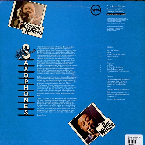 Coleman Hawkins & Ben Webster - Blue Saxophones