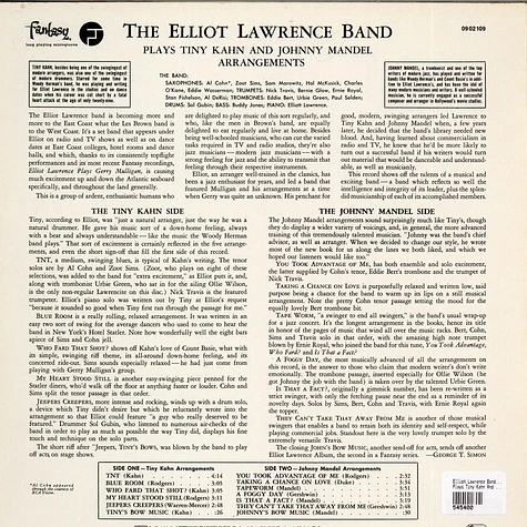 The Elliot Lawrence Band - Plays Tiny Kahn And Johnny Mandel Arrangements