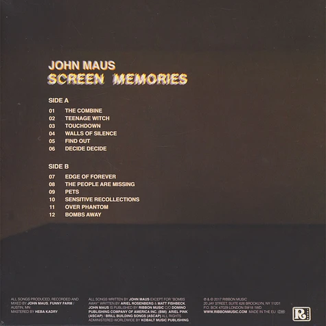 John Maus - Screen Memories Silver Vinyl Edition