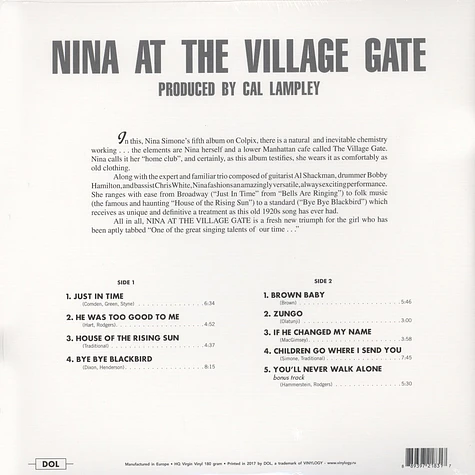 Nina Simone - At The Village Gate Gatefold Sleeve Edition