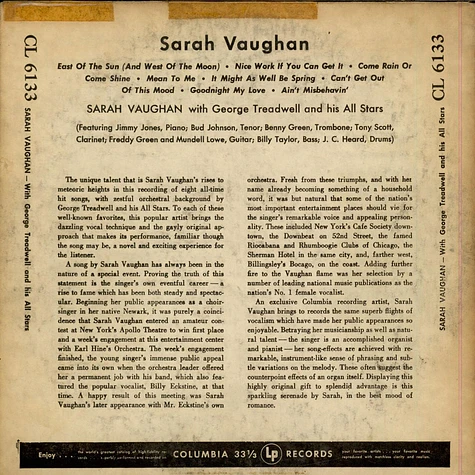 Sarah Vaughan With George Treadwell And His All Stars - Sarah Vaughan