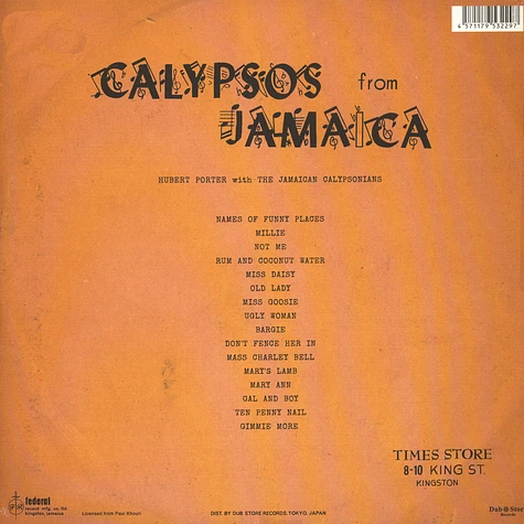 Hubert Porter & The Jamaican Calypsonians - Calypsos From Jamaica