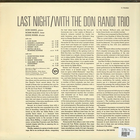 Don Randi Trio - Last Night / With The Don Randi Trio