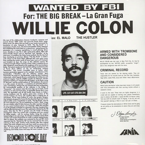 Willie Colón - Wanted By The FBI / The Big Break - La Gran Fuga