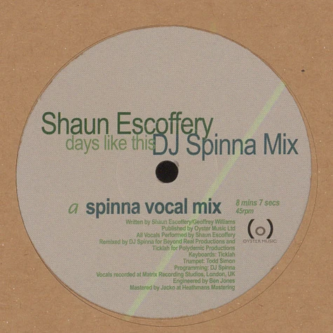 Shaun Escoffery - Days Like This DJ Spinna Mix