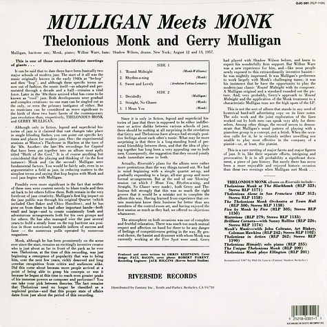 Thelonious Monk & Gerry Mulligan - Mulligan Meets Monk
