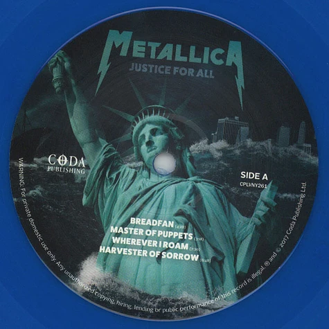 Metallica - Justice For All - Live Broadcast Woodstock 1994 Blue Vinyl Edition