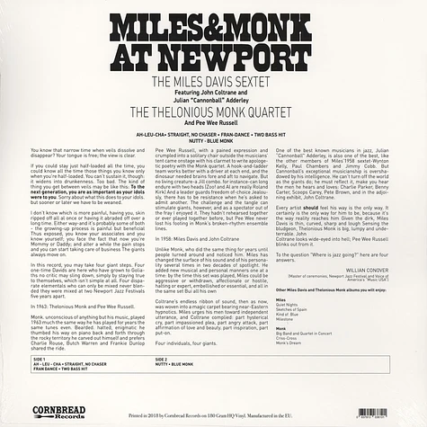 Miles Davis & Thelonius Monk - Miles & Monk At Newport