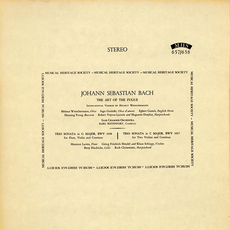 Johann Sebastian Bach, Helmut Winschermann, Kammerorchester Des Saarländischen Rundfunks, Saarbrücken - The Art Of The Fugue