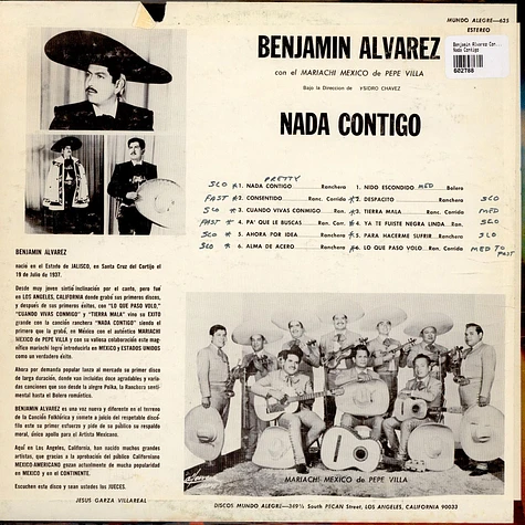 Benjamin Alvarez Con Mariachi México De Pepe Villa - Nada Contigo