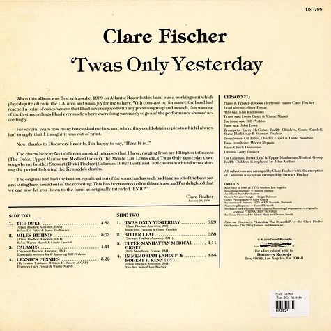 Clare Fischer - 'Twas Only Yesterday