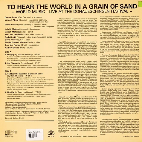 Andrew Cyrille - Dom Um Romao - Prakash Maharaj - Conrad Bauer - Lennart Åberg - Bernd Konrad - Luis Di Matteo - Vikash Maharaj - Tom van der Geld - Rudy Smith - David Friesen - To Hear The World In A Grain Of Sand (World Music - Live At The Donaueschingen Festival)