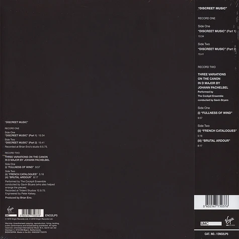 Brian Eno - Discreet Music Limited Half Speed Mastered Edition