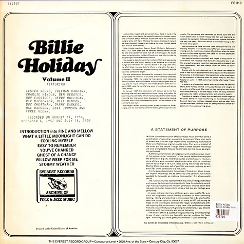 Billie Holiday - Billie Holiday Volume II