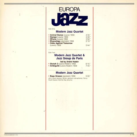 The Modern Jazz Quartet / John Lewis , Milt Jackson, Percy Heath, Connie Kay - Europa Jazz