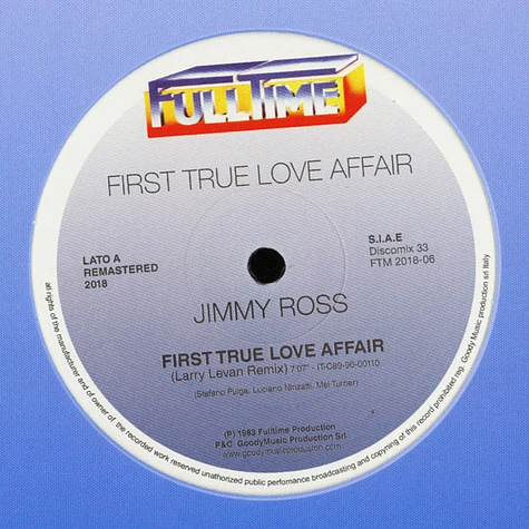 Jimmy Ross - First True Love Affair Larry Levan Remix 2018 Remastered Black Vinyl Edition