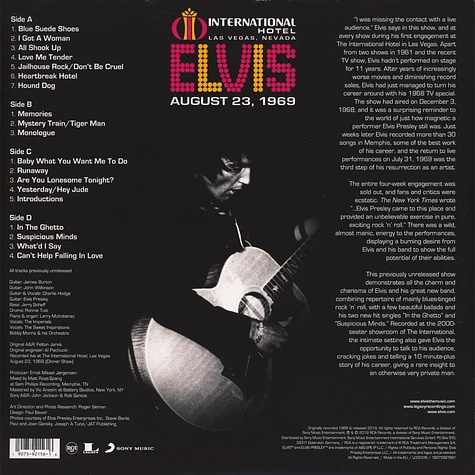Elvis Presley - Live At The International Hotel, Las Vegas, Nv August 23, 1969 Record Store Day 2019 Edition