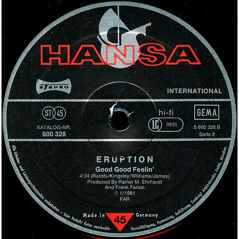 Eruption - Runaway / Good Good Feelin'