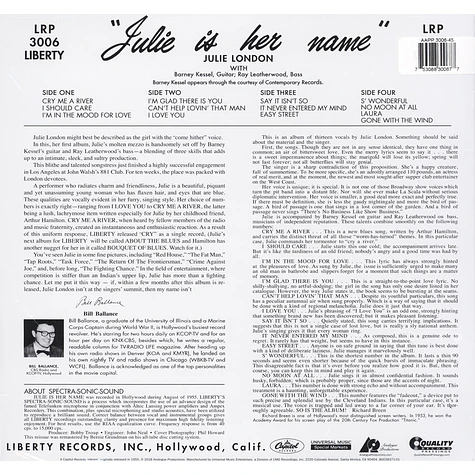 Julie London - Julie Is Her Name 200g, 45 Rmp Vinyl Edition