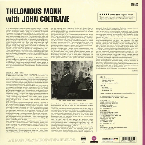 Thelonious Monk - Thelonious Monk With John Coltrane Transparent Purple Vinyl Edition