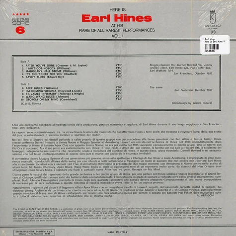 Earl Hines - Here Is Earl Hines At His Rare Of All Rarest Performances Vol.1