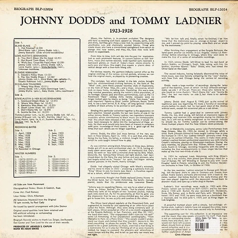 Johnny Dodds • Tommy Ladnier Featured With Lovie Austin's Blues Serenaders, Blind Blake, Ida Cox, Elzadie Robinson, Dixie-Land Thumpers - 1923•28