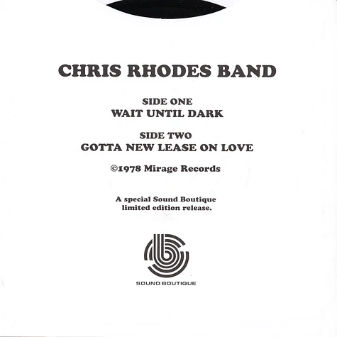 Chris Rhodes - Wait Until Dark / Gotta New Lease On Love