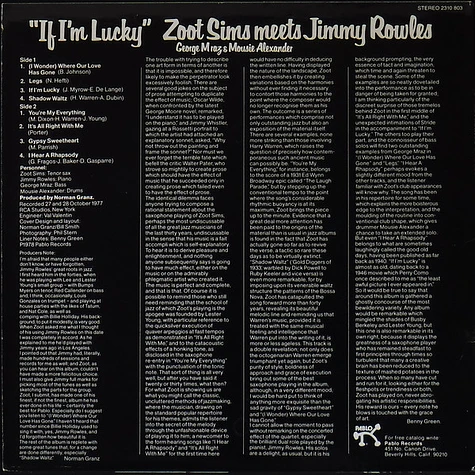 Zoot Sims Meets Jimmy Rowles - If I'm Lucky