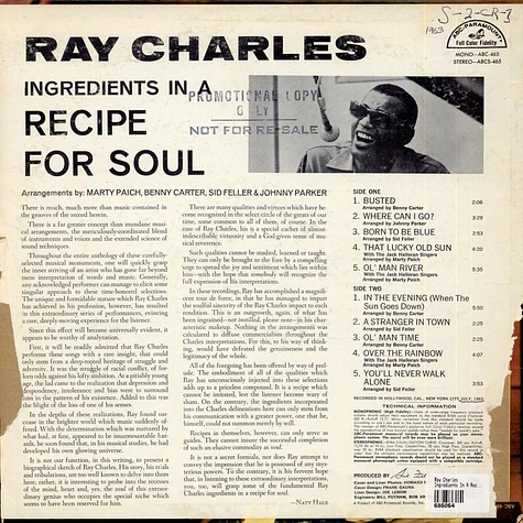 Ray Charles - Ingredients In A Recipe For Soul