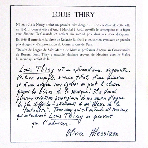 Olivier Messiaen, Louis Thiry - Messe De La Pentecôte / Apparition De L'Eglise Éternelle / Verset Pour La Fête De La Dédicace