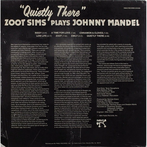 Zoot Sims - Plays Johnny Mandel Quietly There