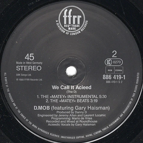 D Mob Featuring Gary Haisman - We Call It Acieed (Remix)