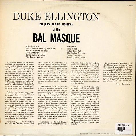 Duke Ellington - Duke Ellington His Piano And His Orchestra At The Bal Masque