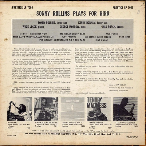 Sonny Rollins Quintet With Kenny Dorham And Max Roach - Rollins Plays For Bird