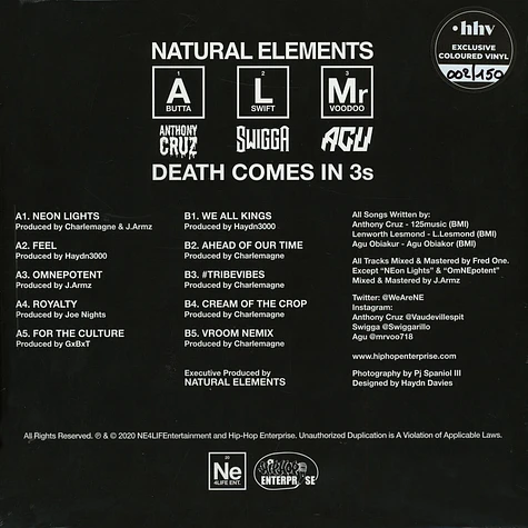 Natural Elements - Death Comes In 3s White & Black Splattered Vinyl Edition