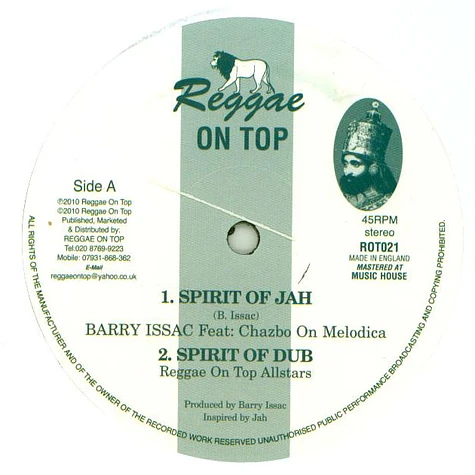 Barry Issac Ft. Chazbo / Chazbo - Spirit Of Jah, Dub / Melodica Spirit, Dub