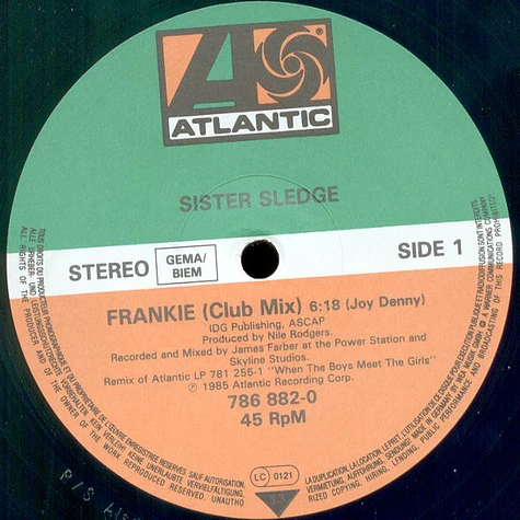 Sister Sledge - Frankie (Club Mix + Dub Mix) / Hold Out Poppy