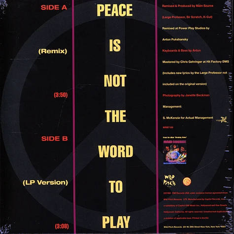 Main Source - Peace Is Not The Word To Play Black Vinyl Edition
