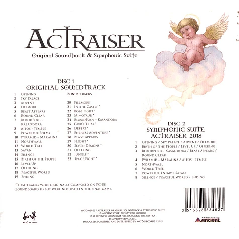 Yuzo Koshiro - OST Actraiser - Original Soundtrack & Symphonic Suite / Digipack 3 Volets