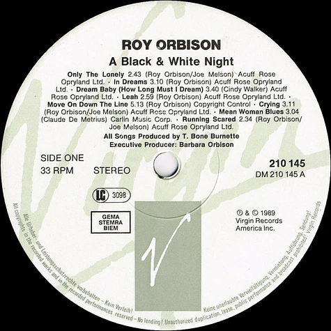 Roy Orbison - Roy Orbison And Friends - A Black And White Night Live