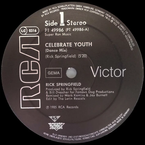 Rick Springfield - Celebrate Youth (Dance Mix)