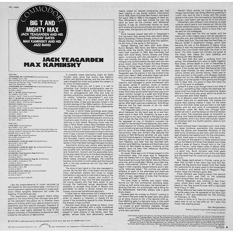 Jack Teagarden And His Swingin' Gates - Max Kaminsky And His Jazz Band - Big T And Mighty Max