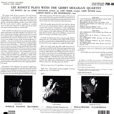 Lee Konitz / Gerry Mulligan - Lee Konitz Plays With The Gerry Mulligan Quartet