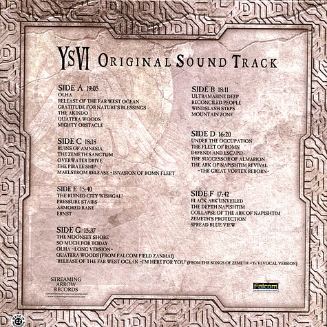 Falcom Sound Team JDK - OST Ys VI: The Ark Of Napishtim Black Vinyl Edition