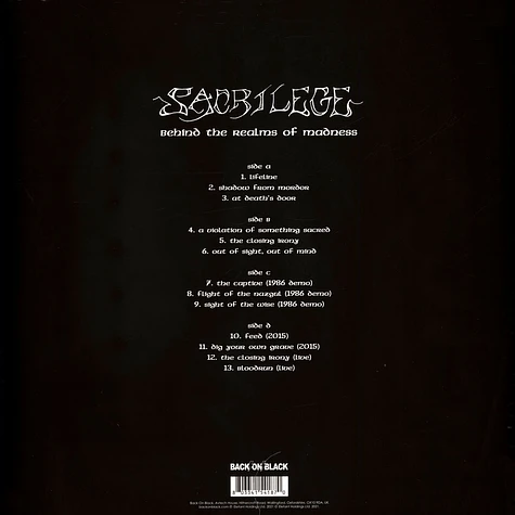 Sacrilege - Behind The Realms Of Madness White / Black Splatter Vinyl Edition