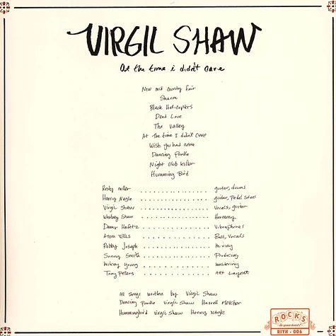 Virgil Shaw - At The Time I Didn't Care