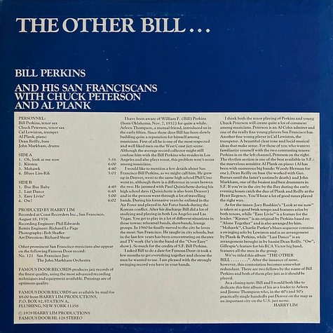 Bill Perkins And His San Franciscans With Charles Peterson And Al Plank - The Other Bill...