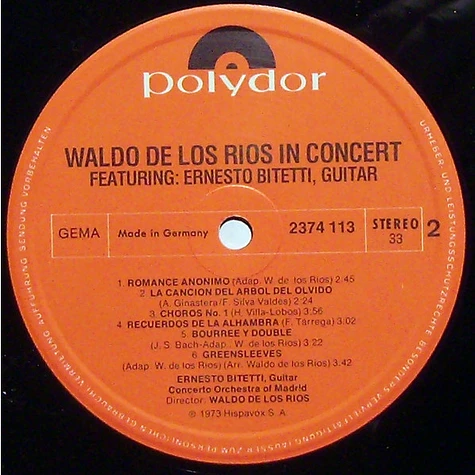 Waldo De Los Rios - In Concert Featuring Ernesto Bitetti Guitar