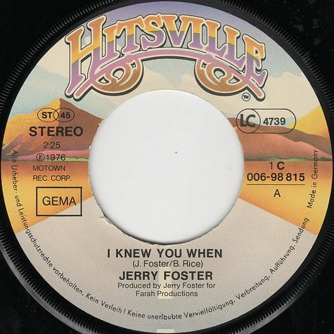 Jerry Foster - I Knew You When