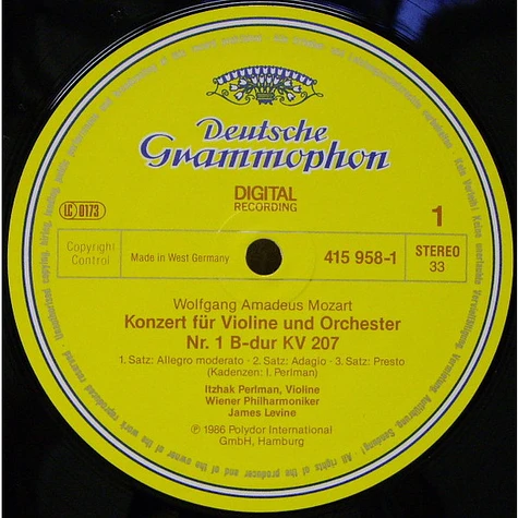 Wolfgang Amadeus Mozart, Itzhak Perlman, James Levine , Wiener Philharmoniker - Violinkonzert Nr.1- Adagio K.261- Rondo K.373 - Rondo K 261a